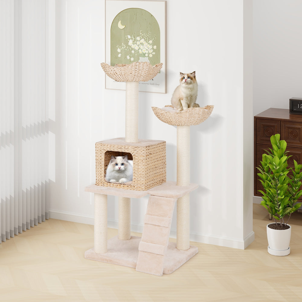 48 Inch Cattail Cat Tower with Sisal Scratching Posts Perch and Condo Cat Tree - view 3