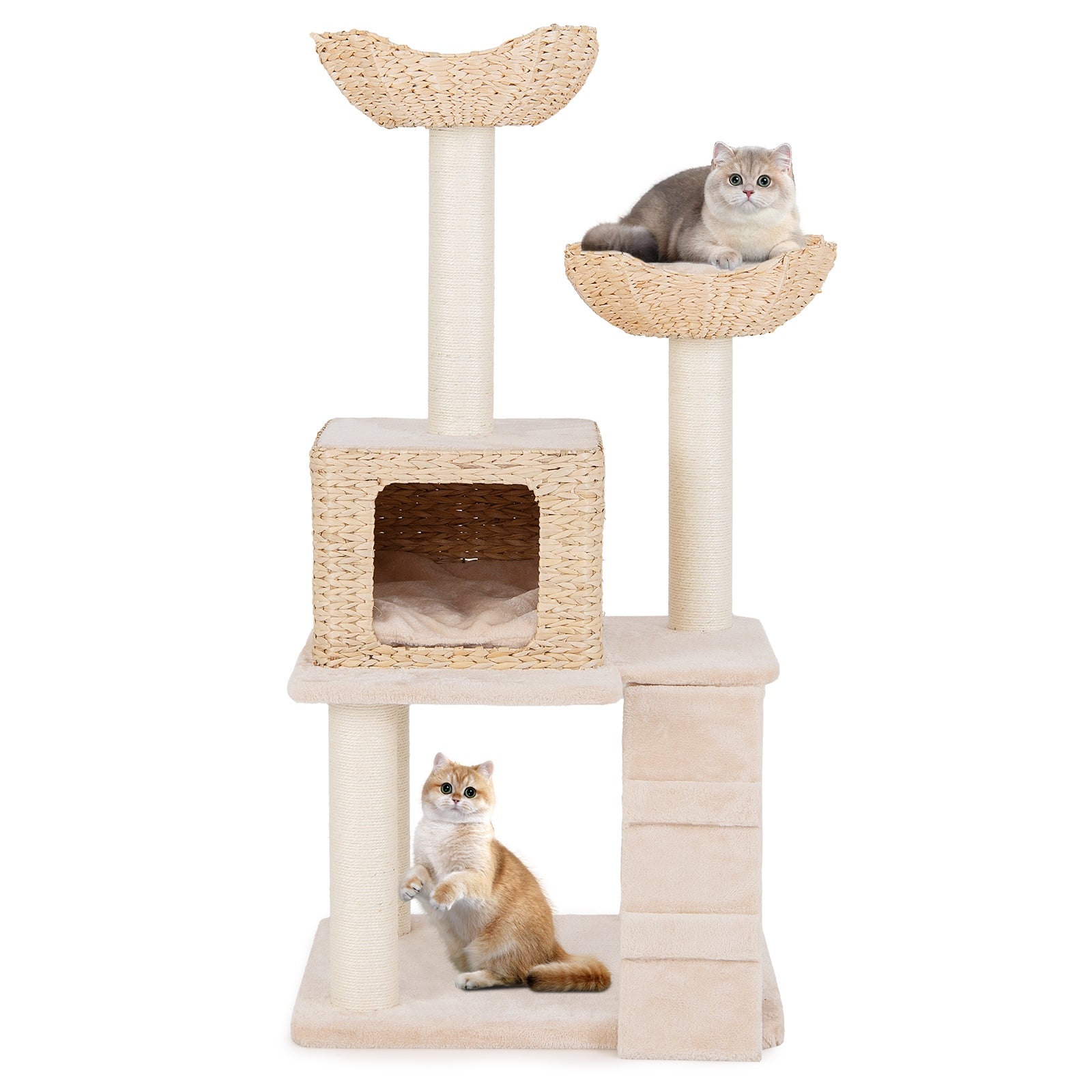 48 Inch Cattail Cat Tower with Sisal Scratching Posts Perch and Condo Cat Tree
