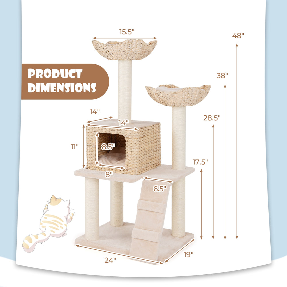 48 Inch Cattail Cat Tower with Sisal Scratching Posts Perch and Condo Cat Tree - view 5