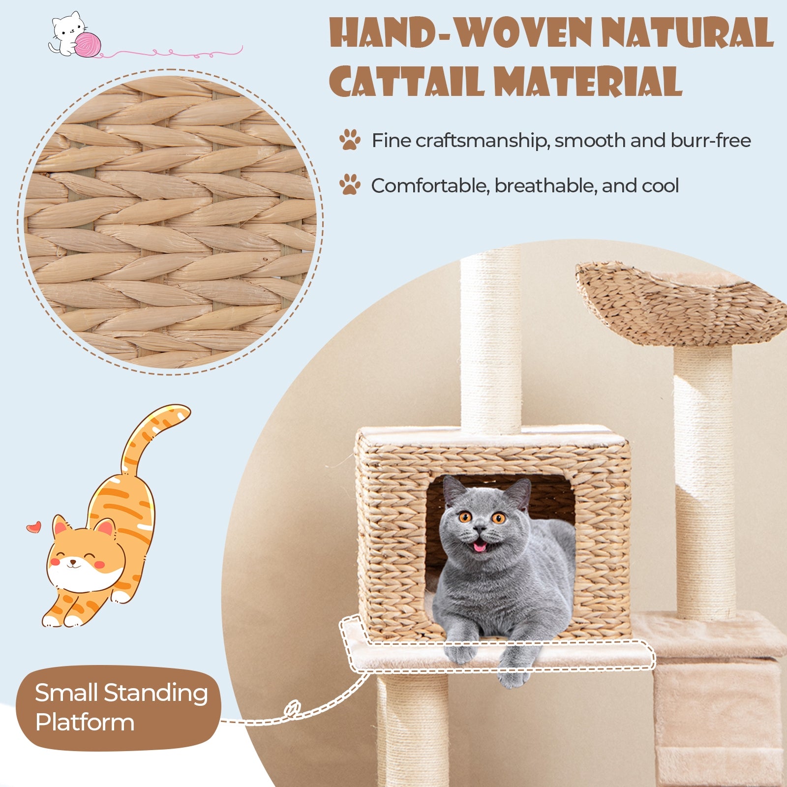 48 Inch Cattail Cat Tower with Sisal Scratching Posts Perch and Condo Cat Tree - view 6