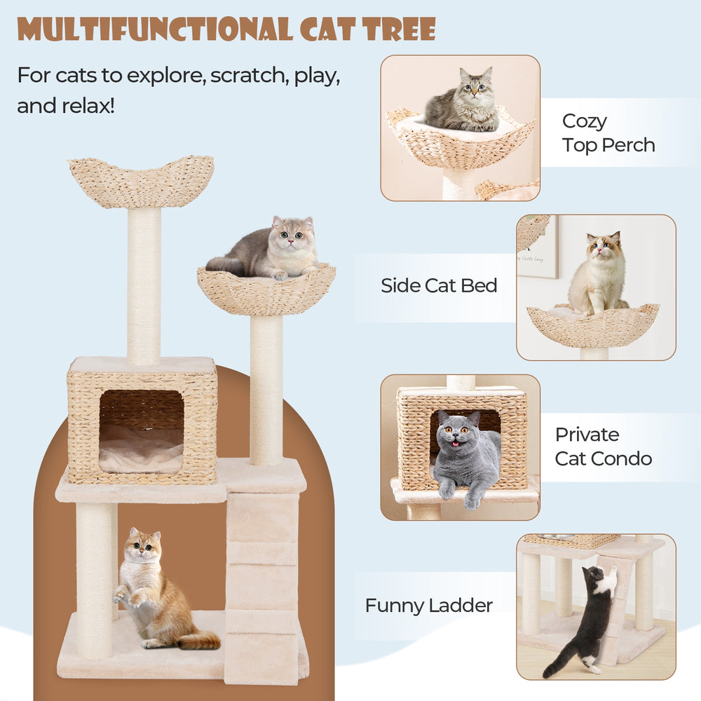 48 Inch Cattail Cat Tower with Sisal Scratching Posts Perch and Condo Cat Tree - view 8