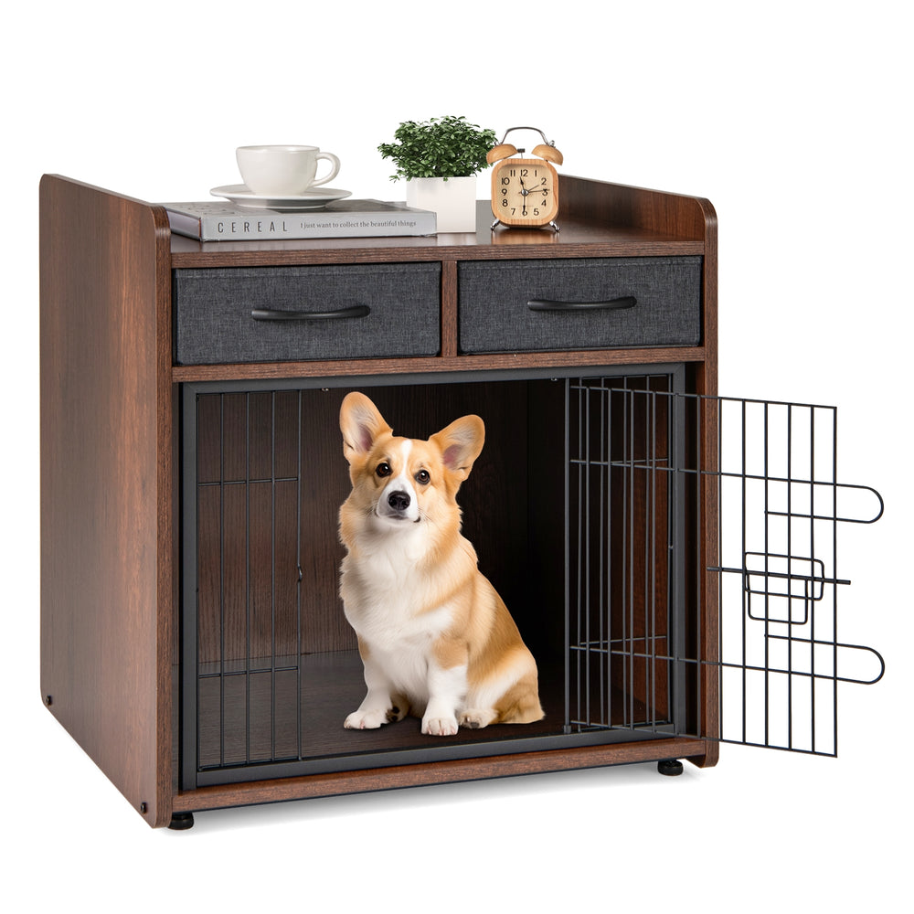 Dog Crate Furniture Indoor Dog Cage with 2 Fabric Drawers End Table Dog Kennel