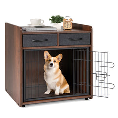 Dog Crate Furniture Indoor Dog Cage with 2 Fabric Drawers End Table Dog Kennel