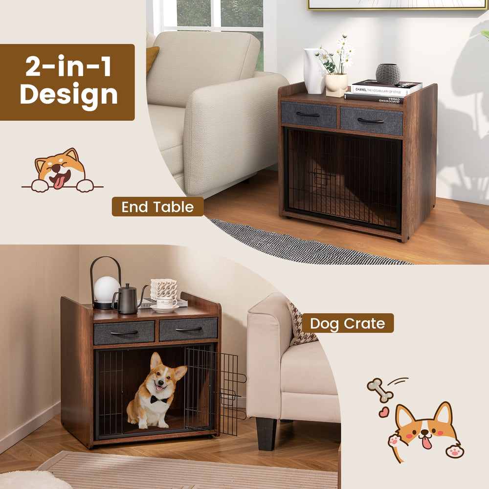 Dog Crate Furniture Indoor Dog Cage with 2 Fabric Drawers End Table Dog Kennel - view 6