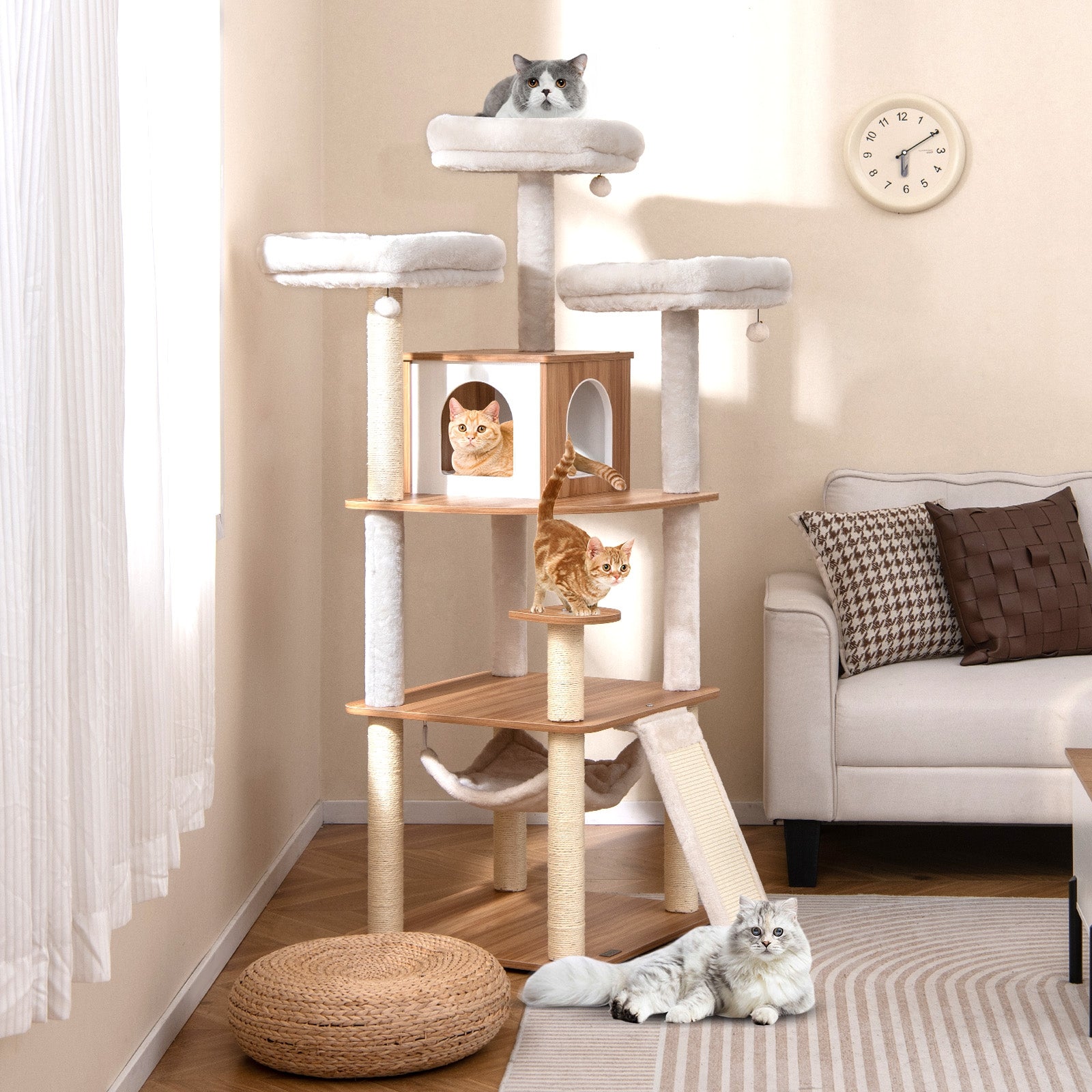 68 Inch Tall Cat Tree with 3 Padded Perches Condo and Sisal Scratching Posts - view 2