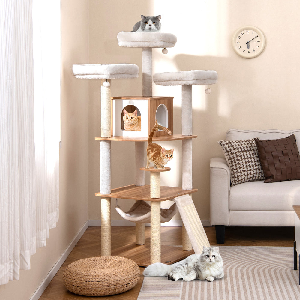 68 Inch Tall Cat Tree with 3 Padded Perches Condo and Sisal Scratching Posts - view 2