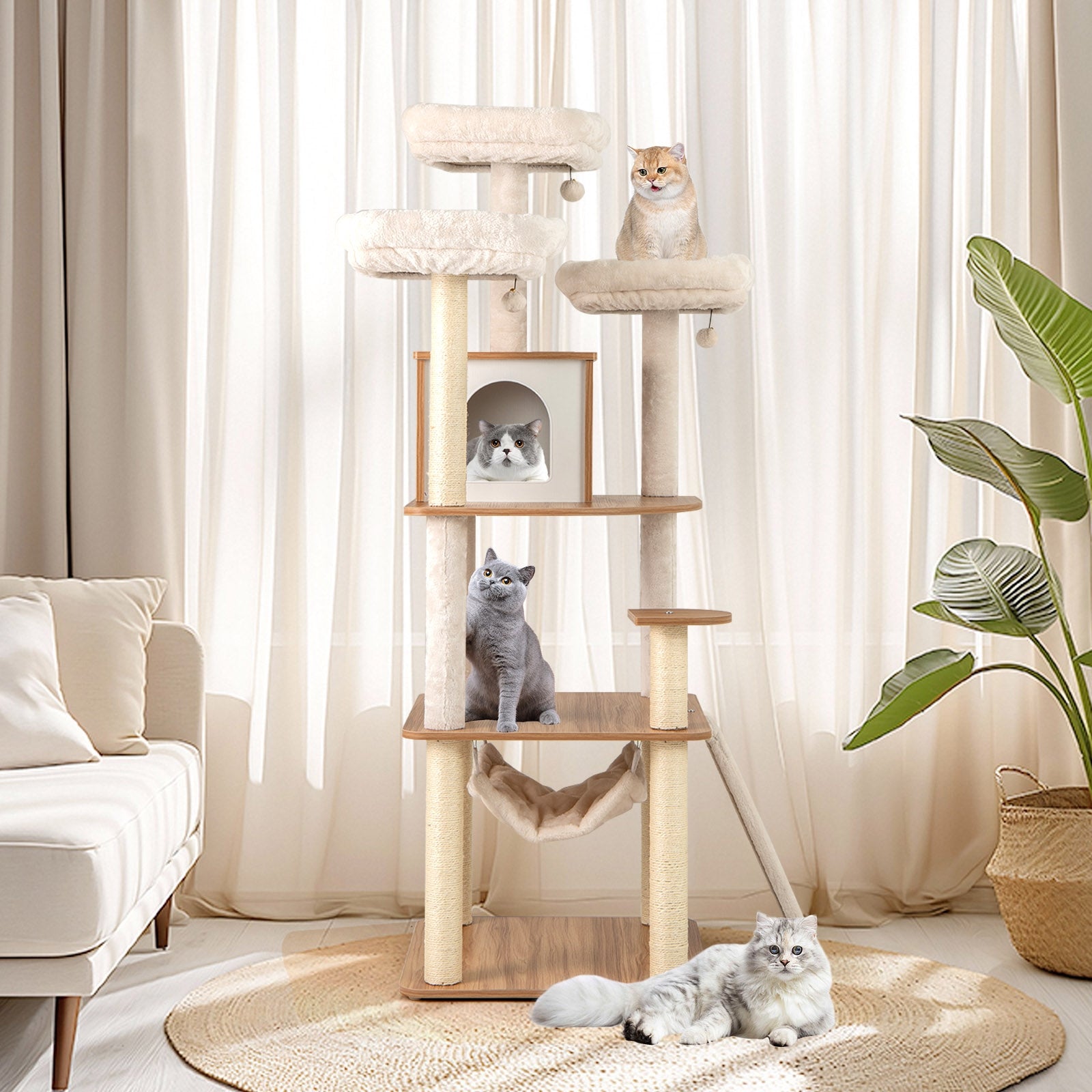 68 Inch Tall Cat Tree with 3 Padded Perches Condo and Sisal Scratching Posts - view 3