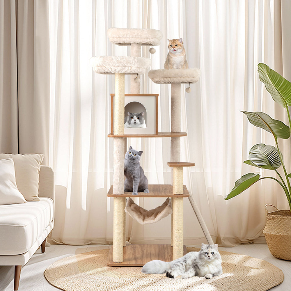 68 Inch Tall Cat Tree with 3 Padded Perches Condo and Sisal Scratching Posts - view 3
