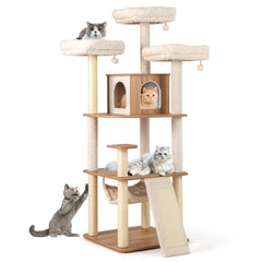 68 Inch Tall Cat Tree with 3 Padded Perches Condo and Sisal Scratching Posts