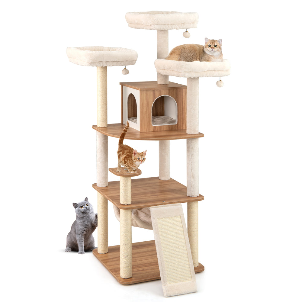 68 Inch Tall Cat Tree with 3 Padded Perches Condo and Sisal Scratching Posts - view 4