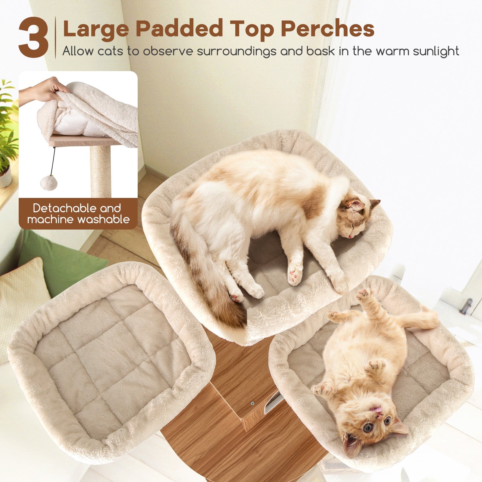 68 Inch Tall Cat Tree with 3 Padded Perches Condo and Sisal Scratching Posts - view 6
