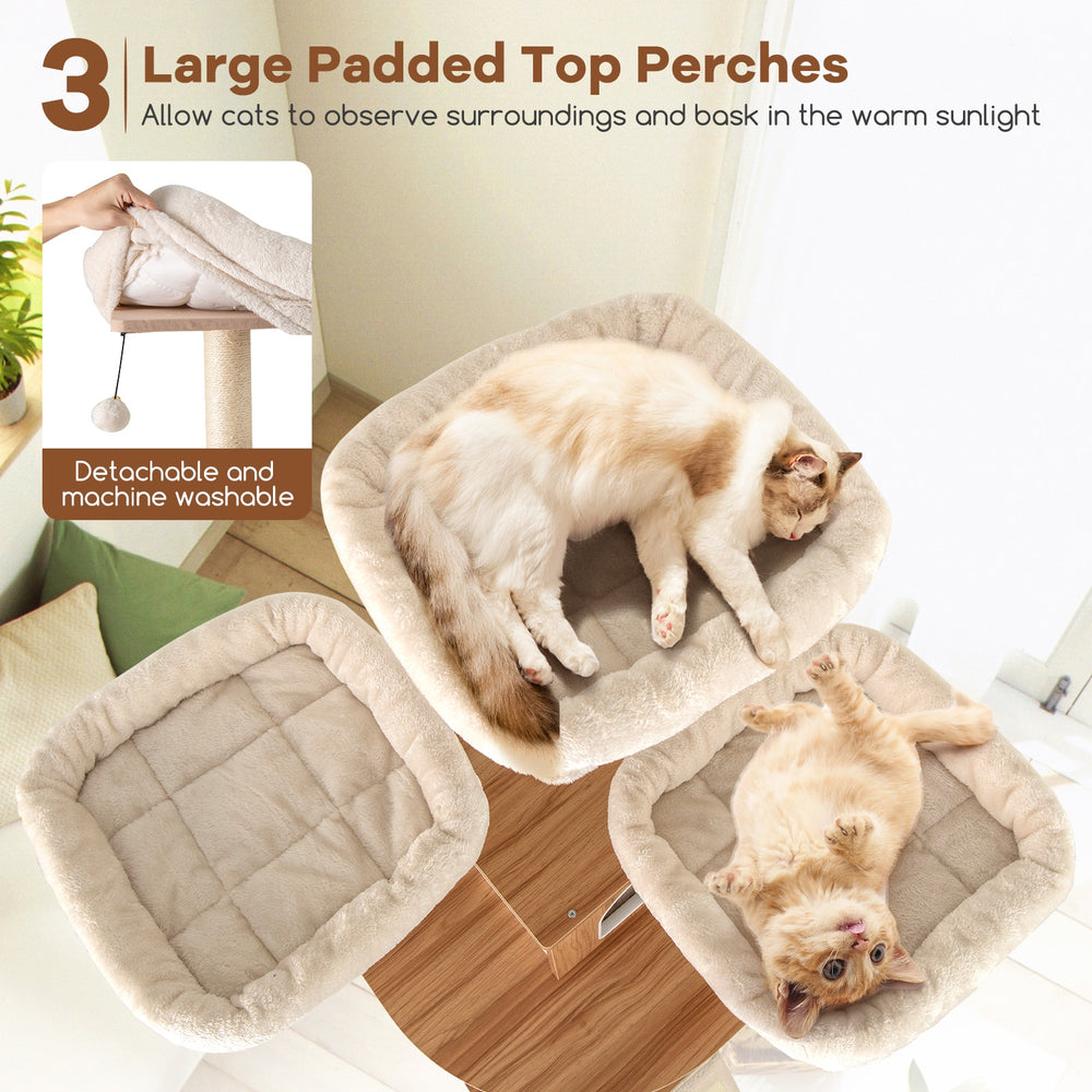 68 Inch Tall Cat Tree with 3 Padded Perches Condo and Sisal Scratching Posts - view 6
