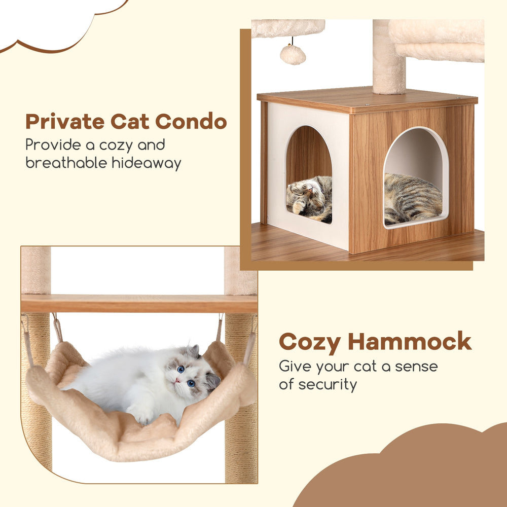 68 Inch Tall Cat Tree with 3 Padded Perches Condo and Sisal Scratching Posts - view 7