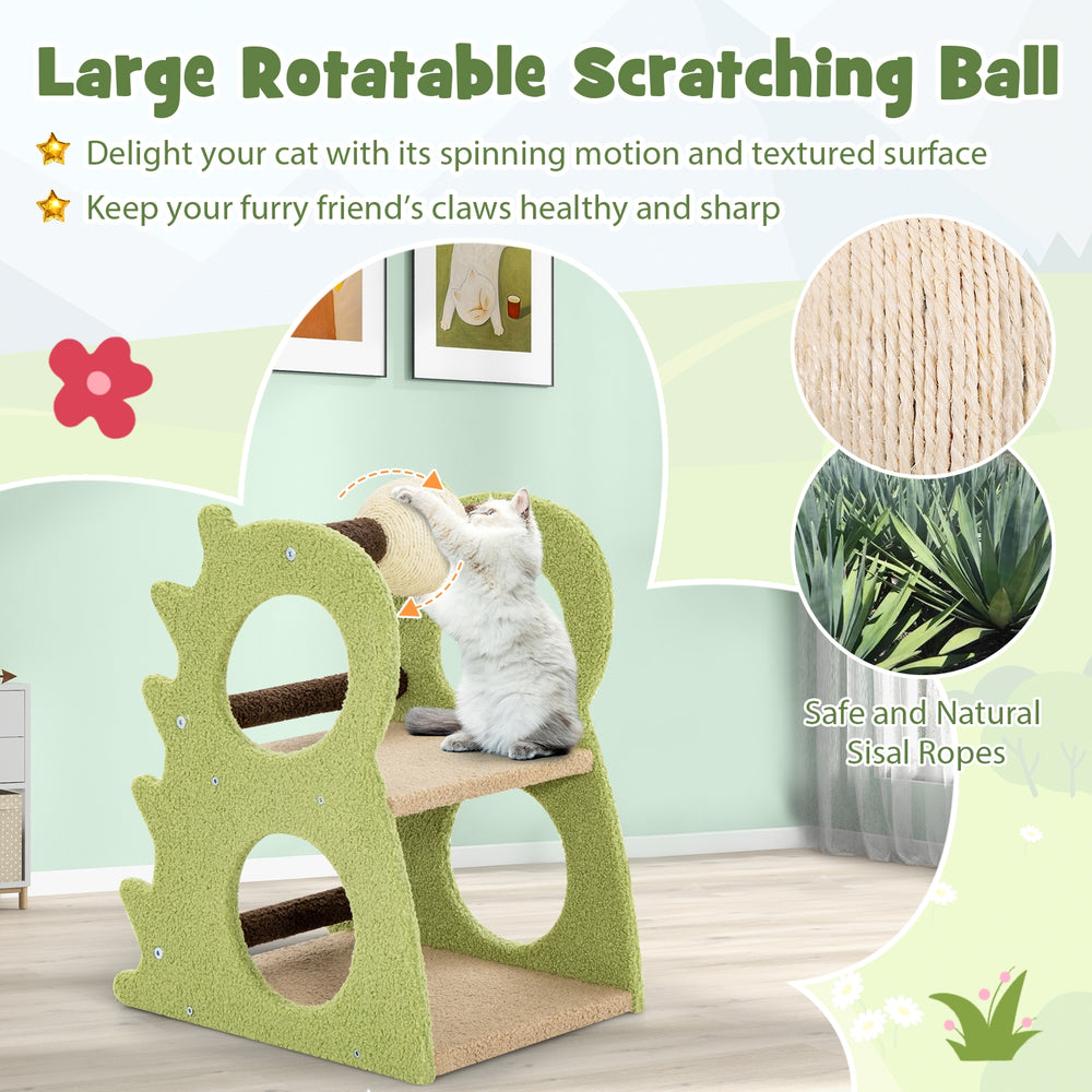 2-Tier Modern Cat Tree for Indoor Cats with Rotatable Sisal Scratching Ball - view 7