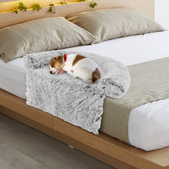 White Plush Calming Dog Couch Bed with Anti-Slip Bottom - view 2