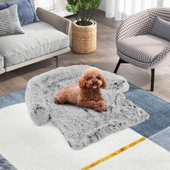 White Plush Calming Dog Couch Bed with Anti-Slip Bottom - view 3