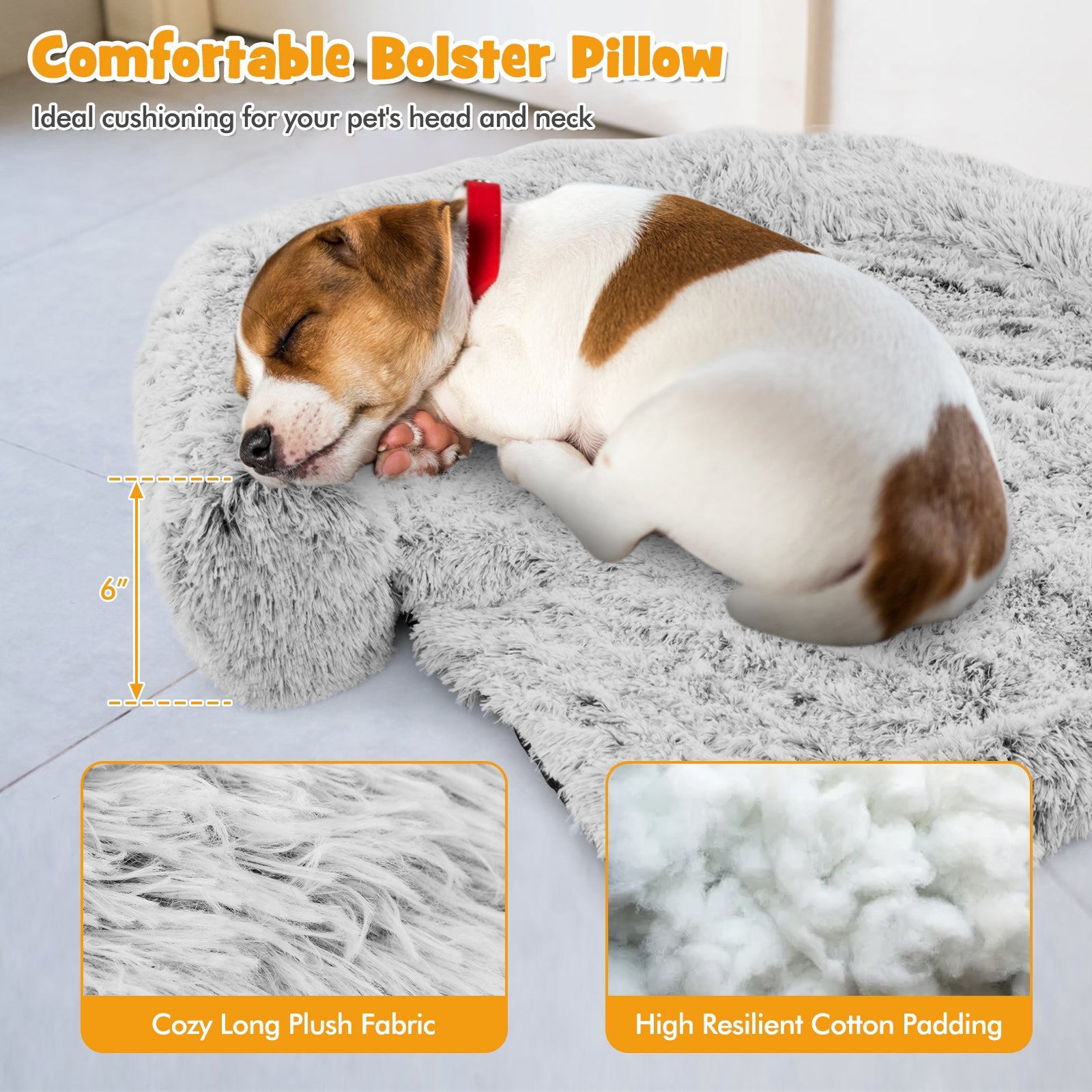 White Plush Calming Dog Couch Bed with Anti-Slip Bottom - view 6