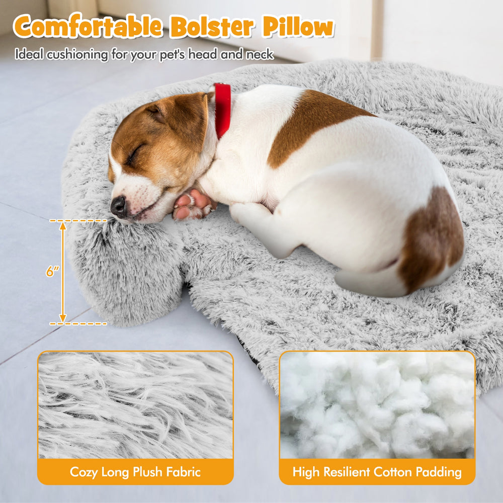 White Plush Calming Dog Couch Bed with Anti-Slip Bottom - view 6