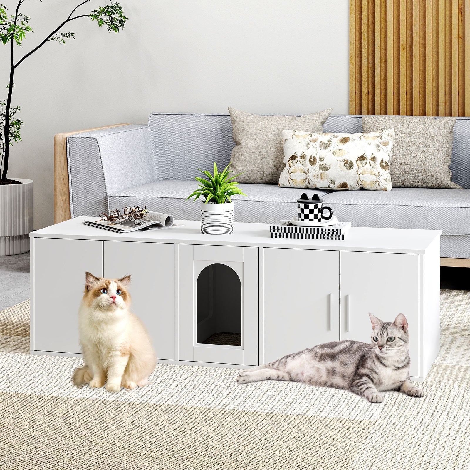 Cat Litter Box Enclosure for 2 Cats with Double Rooms and Sisal Scratching Mat - view 2
