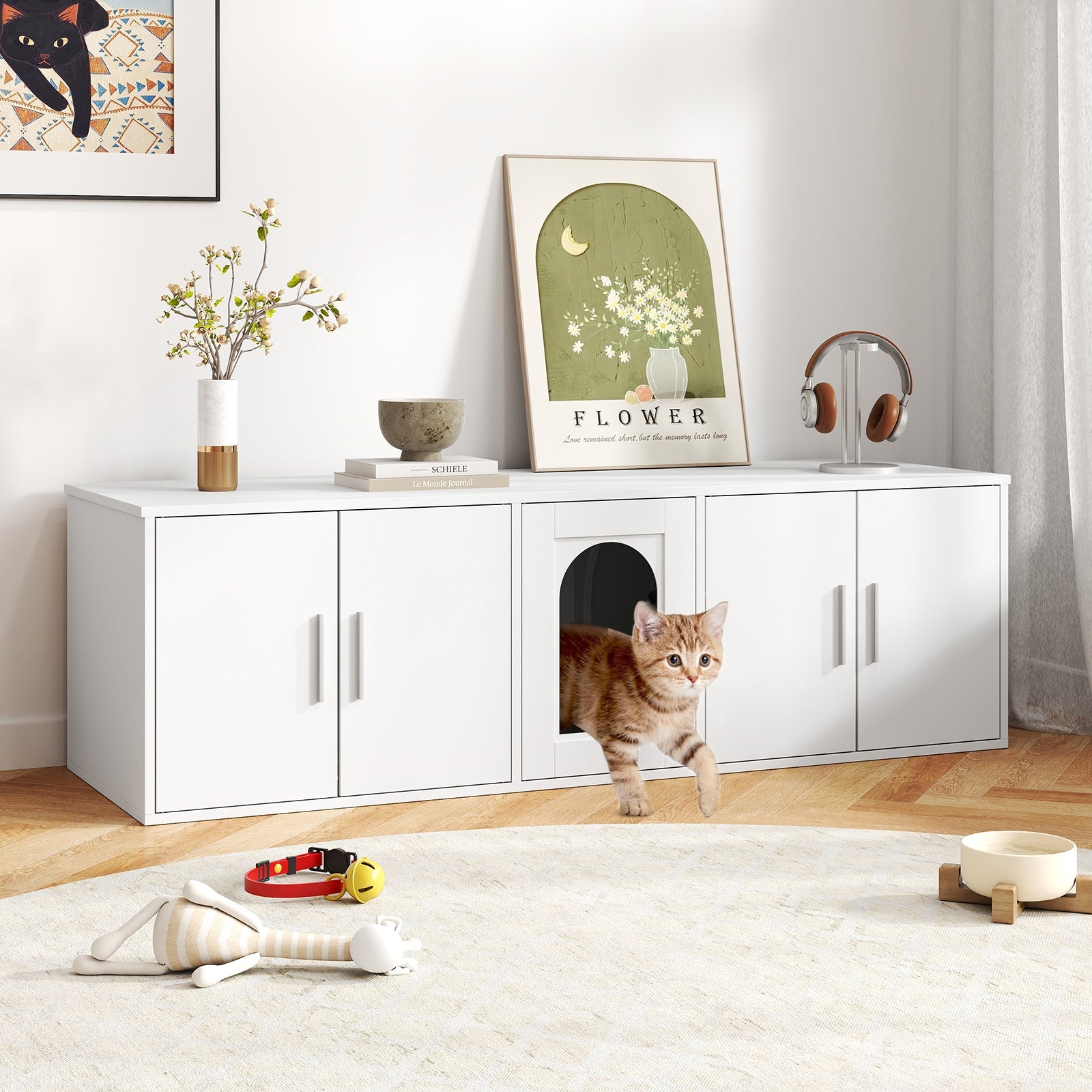 Cat Litter Box Enclosure for 2 Cats with Double Rooms and Sisal Scratching Mat - view 3