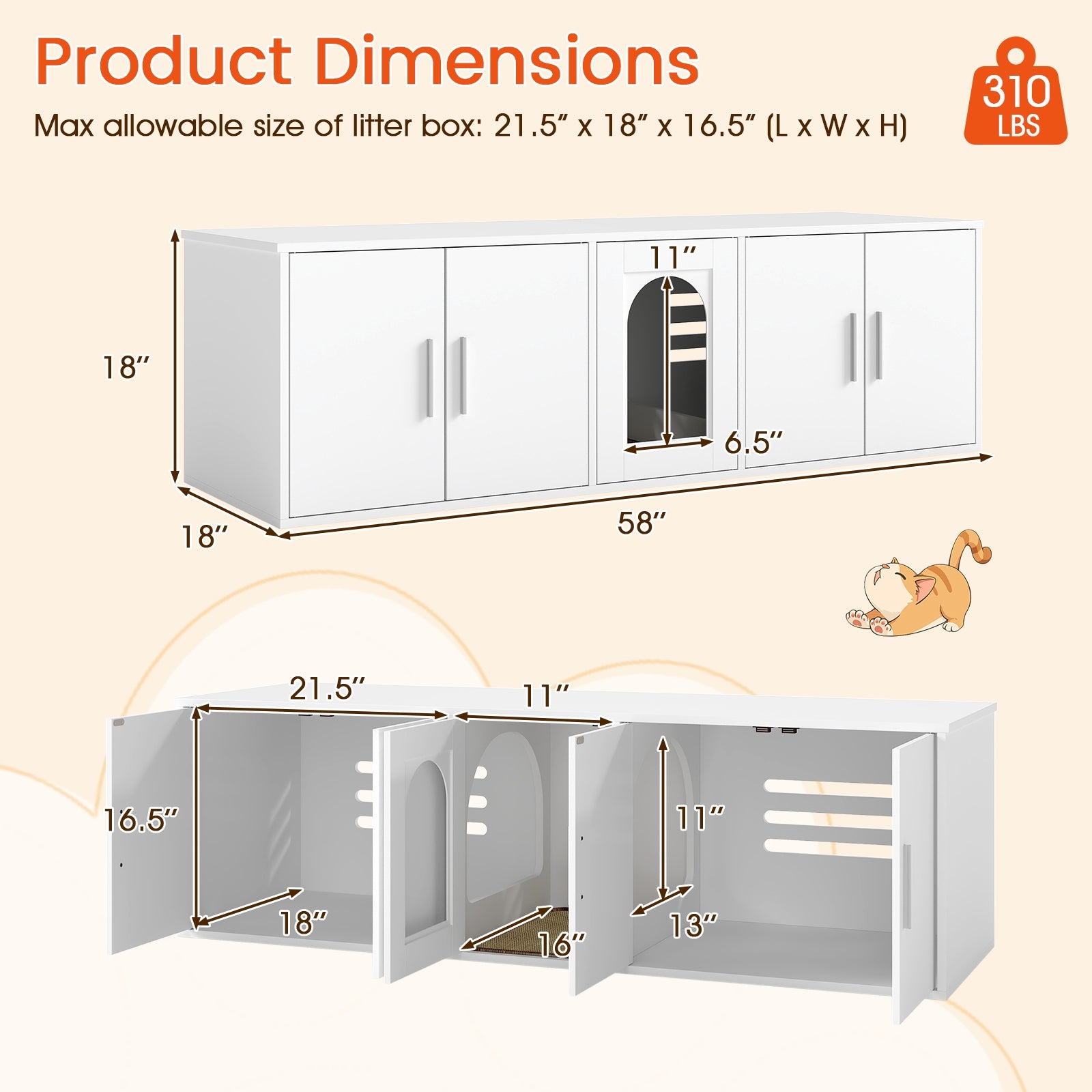 Cat Litter Box Enclosure for 2 Cats with Double Rooms and Sisal Scratching Mat - view 5