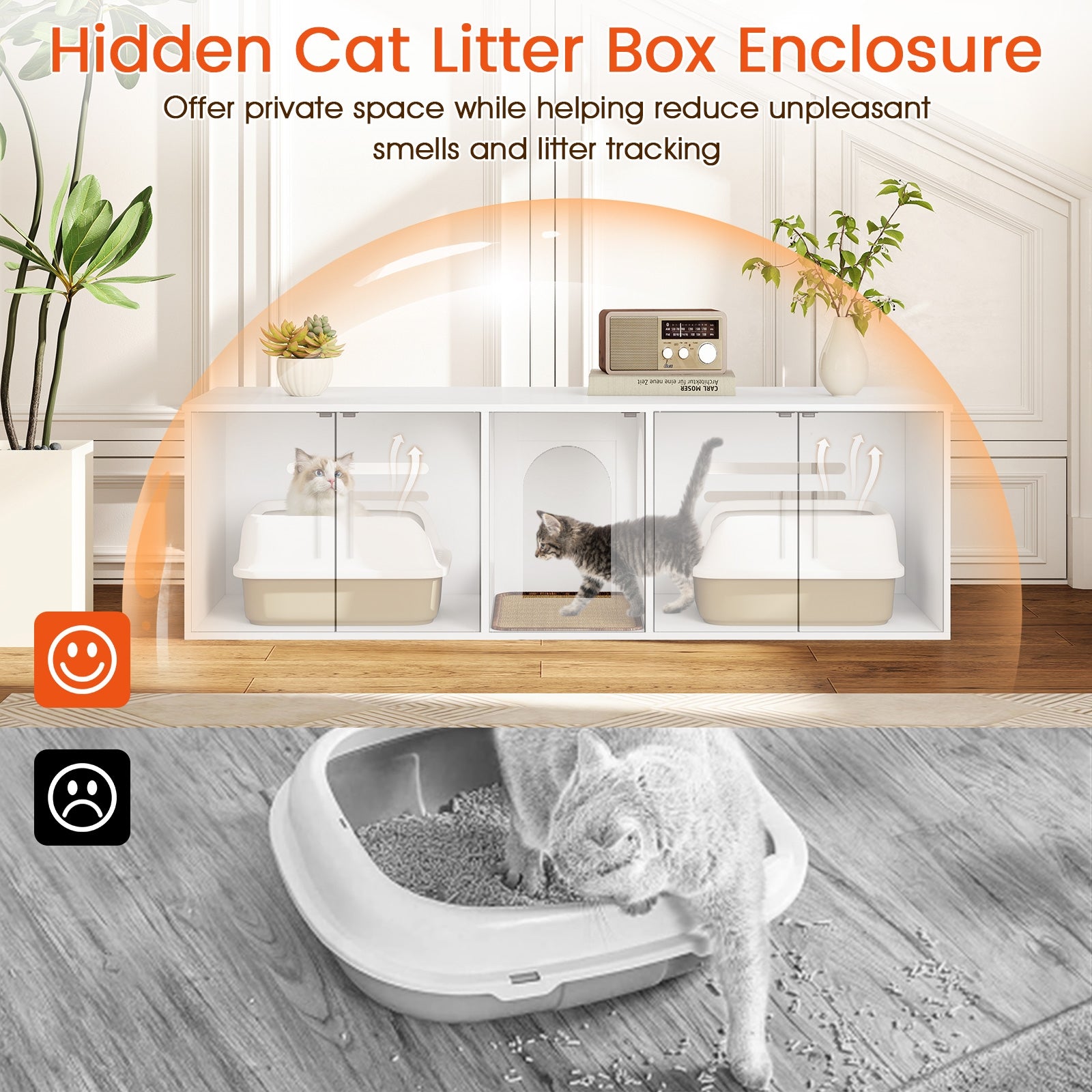 Cat Litter Box Enclosure for 2 Cats with Double Rooms and Sisal Scratching Mat - view 7