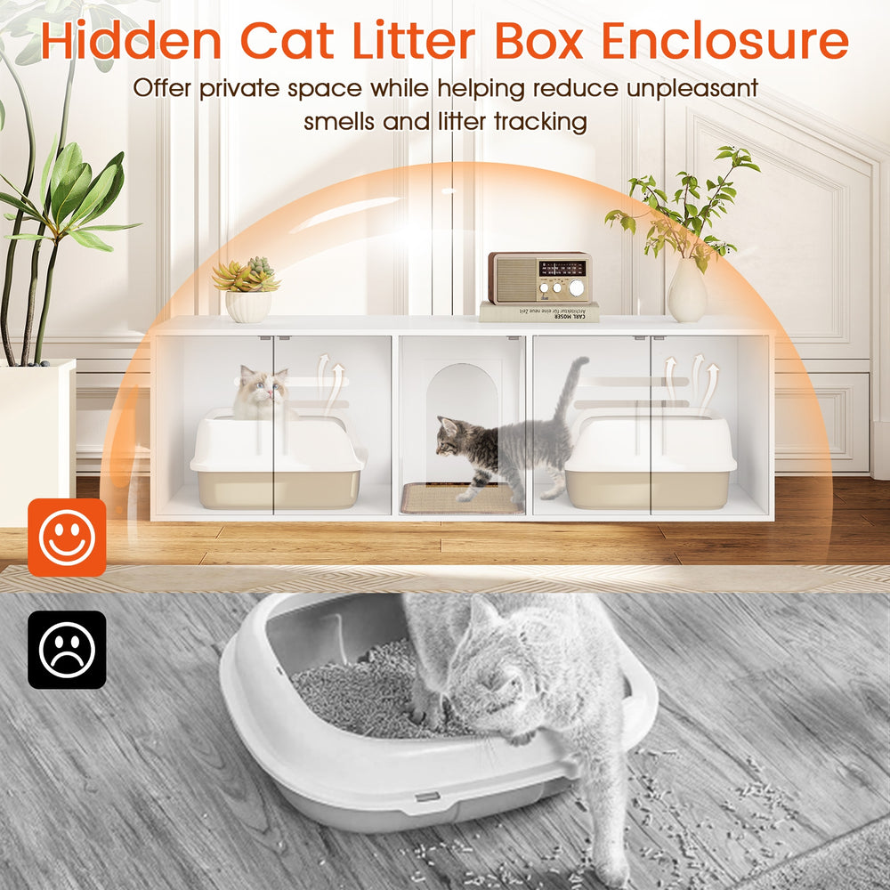 Cat Litter Box Enclosure for 2 Cats with Double Rooms and Sisal Scratching Mat - view 7