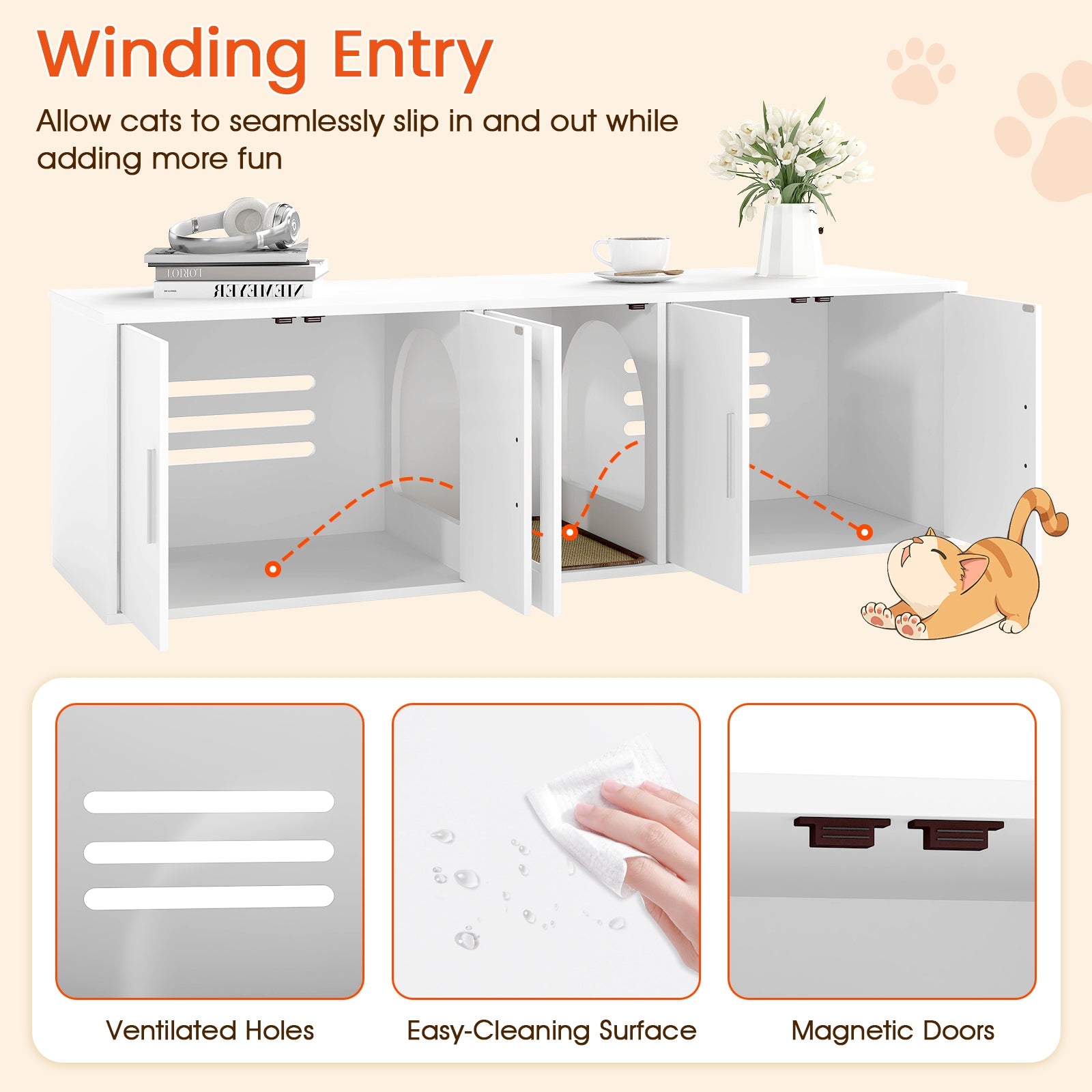 Cat Litter Box Enclosure for 2 Cats with Double Rooms and Sisal Scratching Mat - view 8