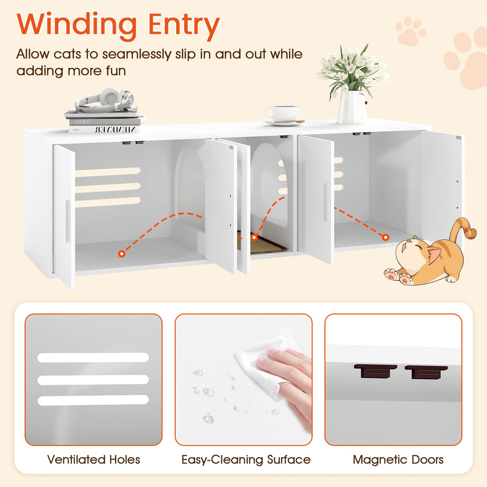 Cat Litter Box Enclosure for 2 Cats with Double Rooms and Sisal Scratching Mat - view 8