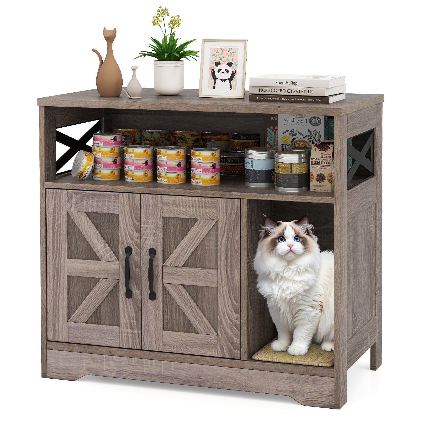 Cat Litter Box Enclosure Hidden Cat Washroom Furniture with Storage Cat House