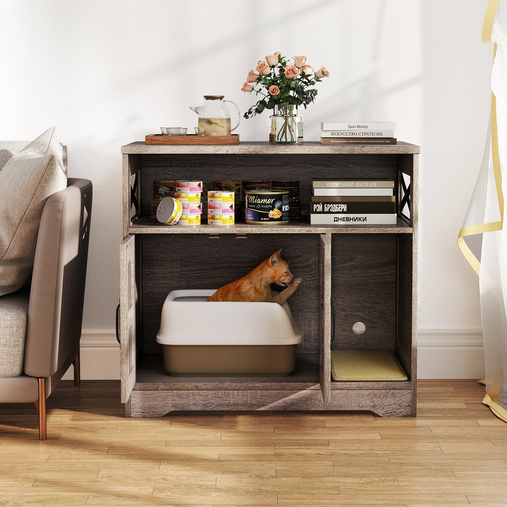 Cat Litter Box Enclosure Hidden Cat Washroom Furniture with Storage Cat House - view 5