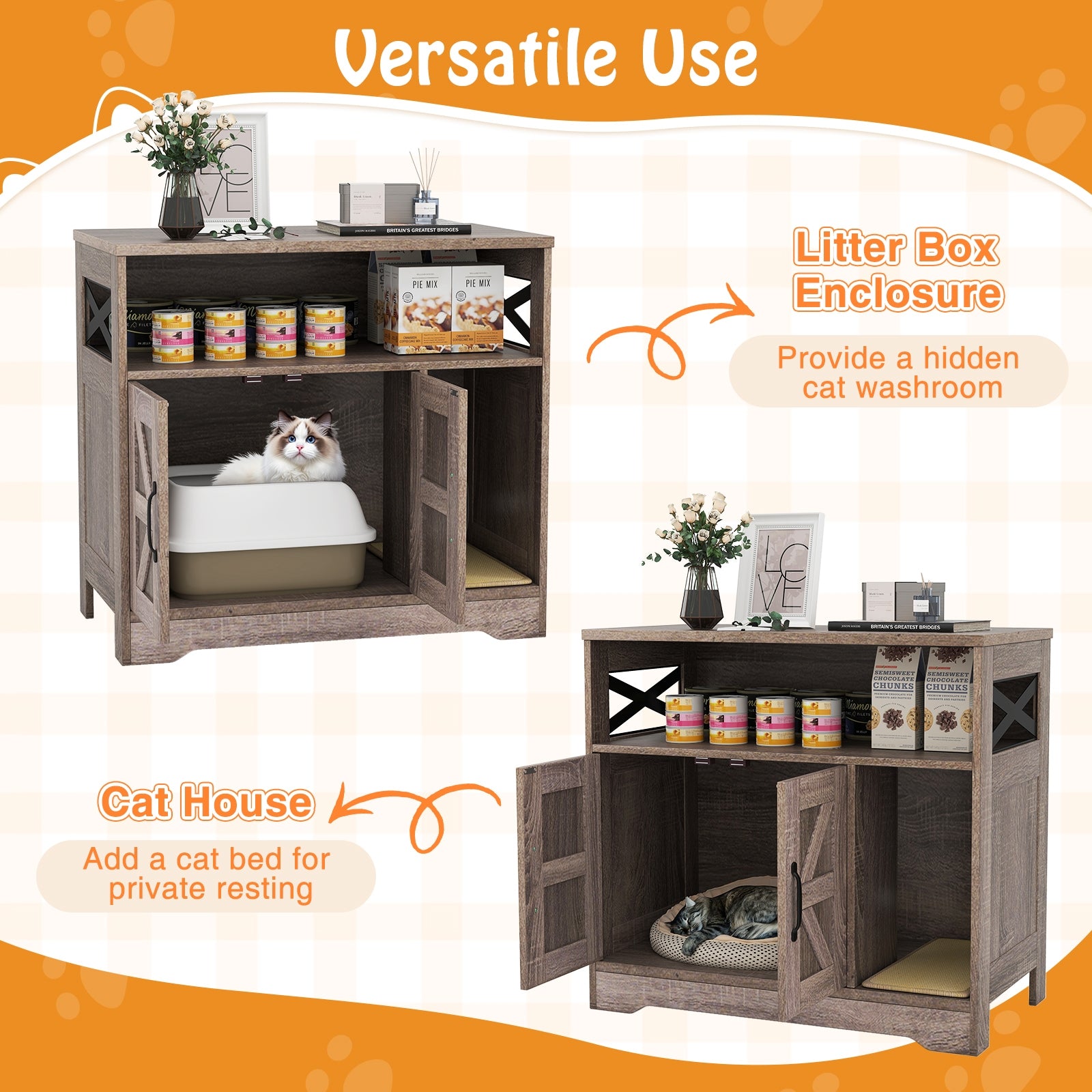 Cat Litter Box Enclosure Hidden Cat Washroom Furniture with Storage Cat House - view 6