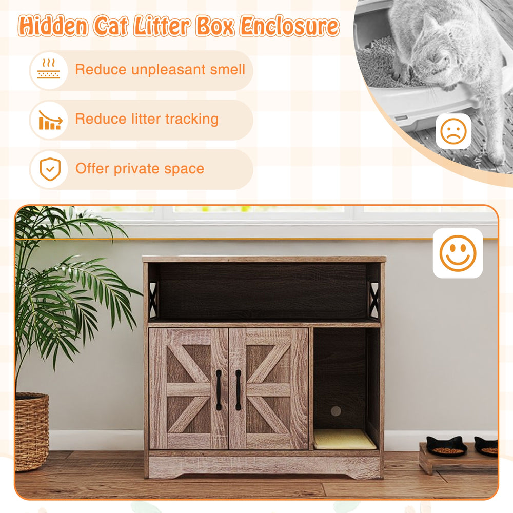 Cat Litter Box Enclosure Hidden Cat Washroom Furniture with Storage Cat House - view 7