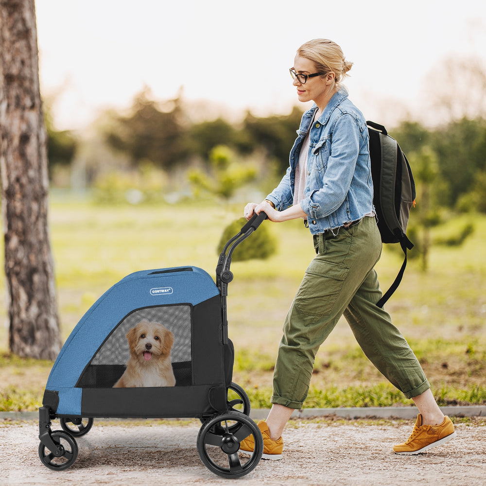 4 Wheels Extra Large Dog Stroller Foldable Pet Stroller with Dual Entry - view 2