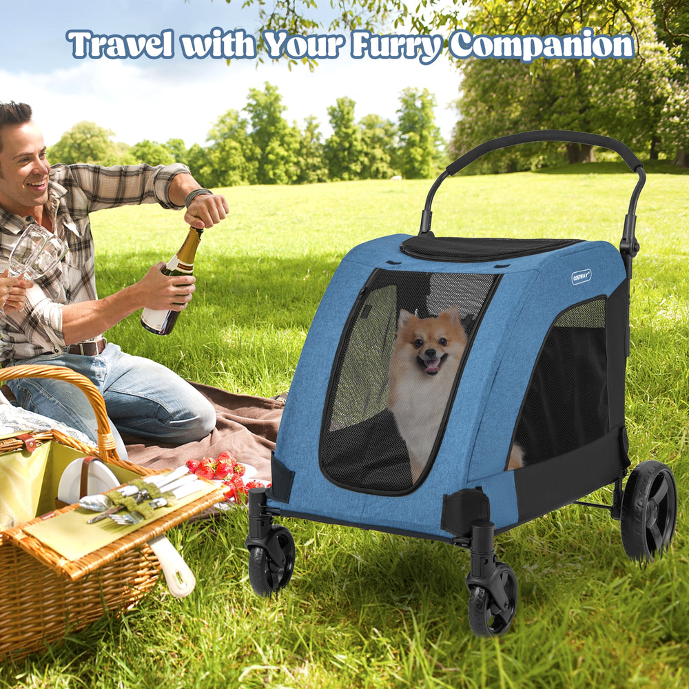 4 Wheels Extra Large Dog Stroller Foldable Pet Stroller with Dual Entry - view 3
