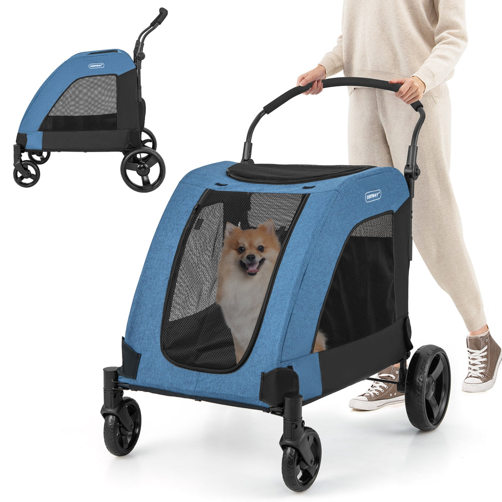 4 Wheels Extra Large Dog Stroller Foldable Pet Stroller with Dual Entry - view 4