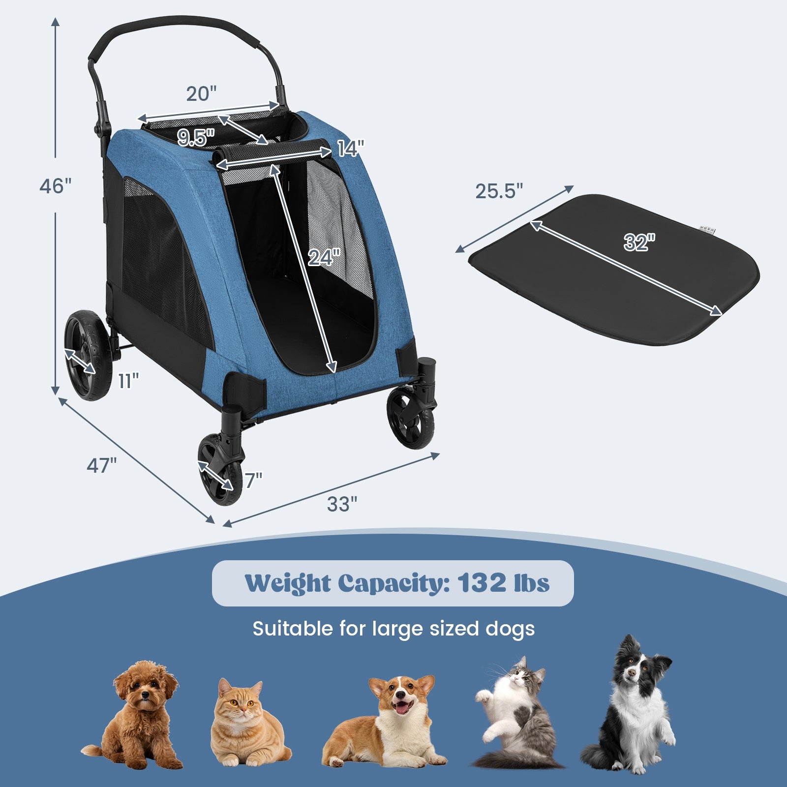 4 Wheels Extra Large Dog Stroller Foldable Pet Stroller with Dual Entry - view 5