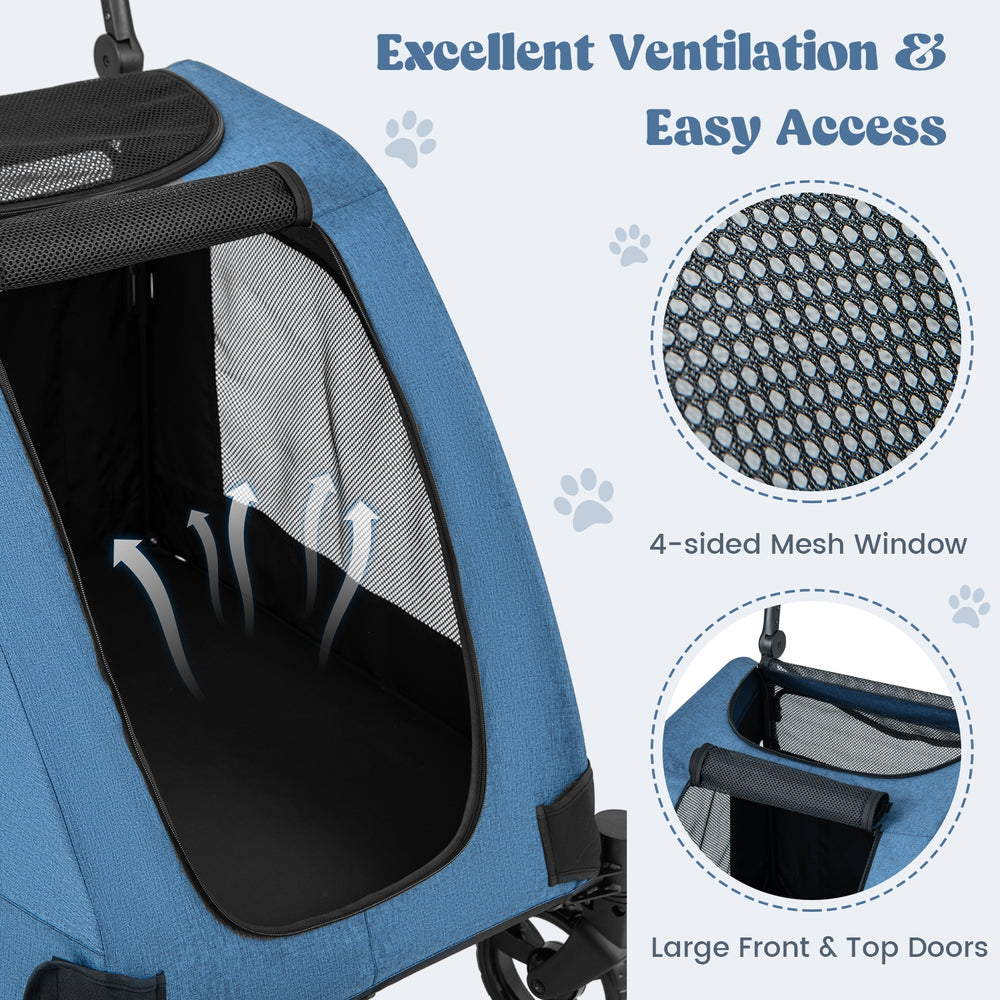 4 Wheels Extra Large Dog Stroller Foldable Pet Stroller with Dual Entry - view 6