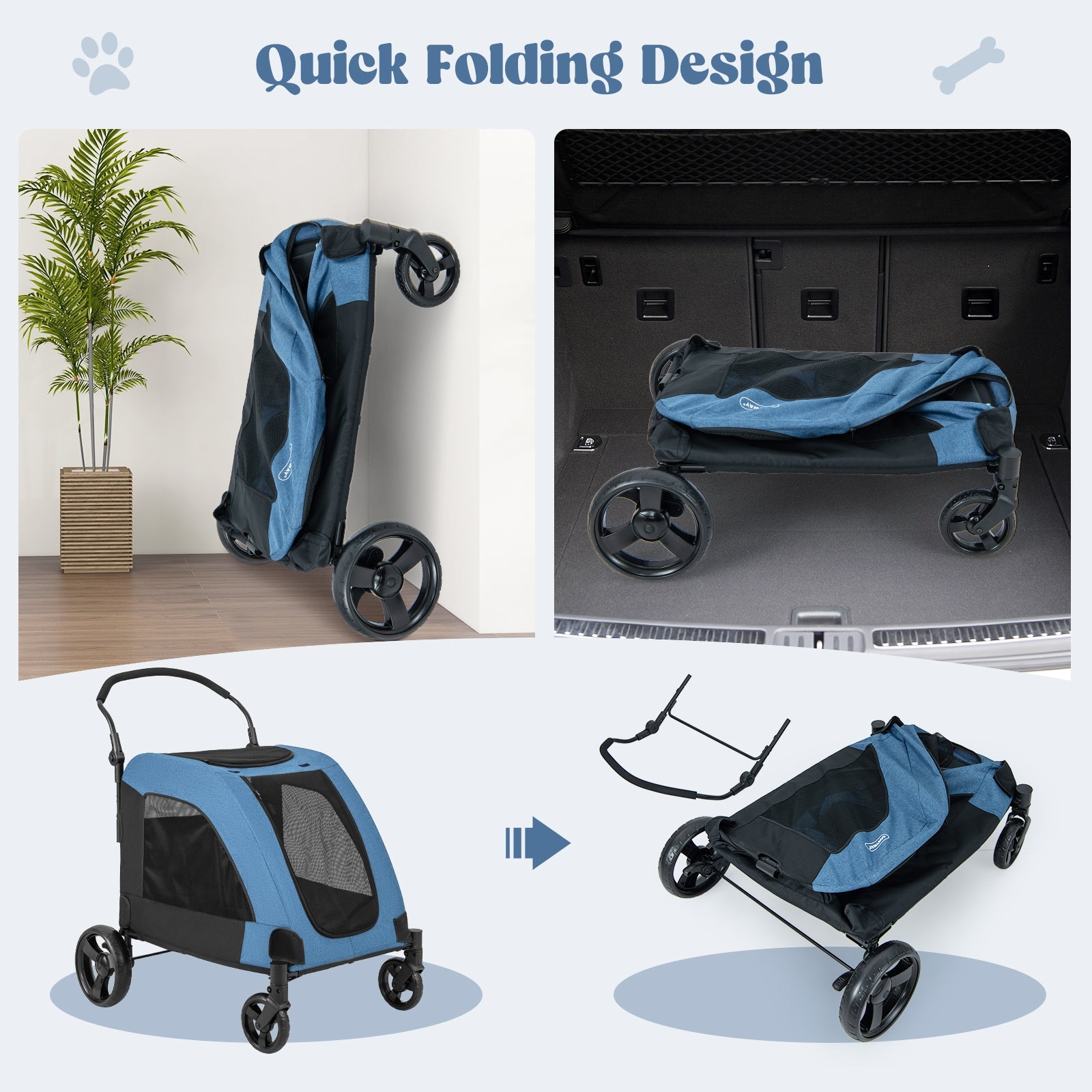 4 Wheels Extra Large Dog Stroller Foldable Pet Stroller with Dual Entry - view 7