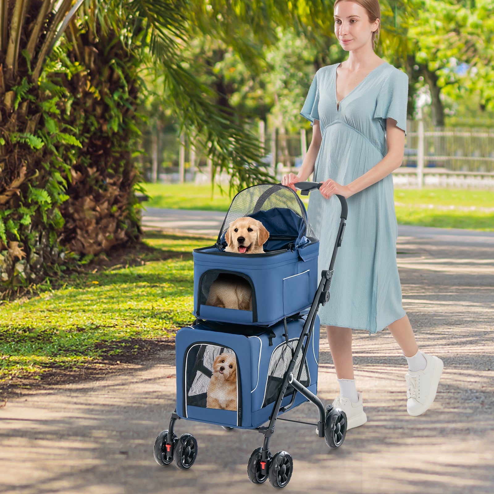 Double Pet Stroller Foldable 3-in-1 Dog Stroller with 2 Detachable Carriers - view 2