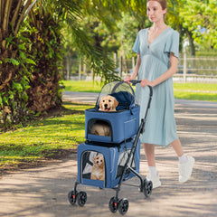 Double Pet Stroller Foldable 3-in-1 Dog Stroller with 2 Detachable Carriers - view 2