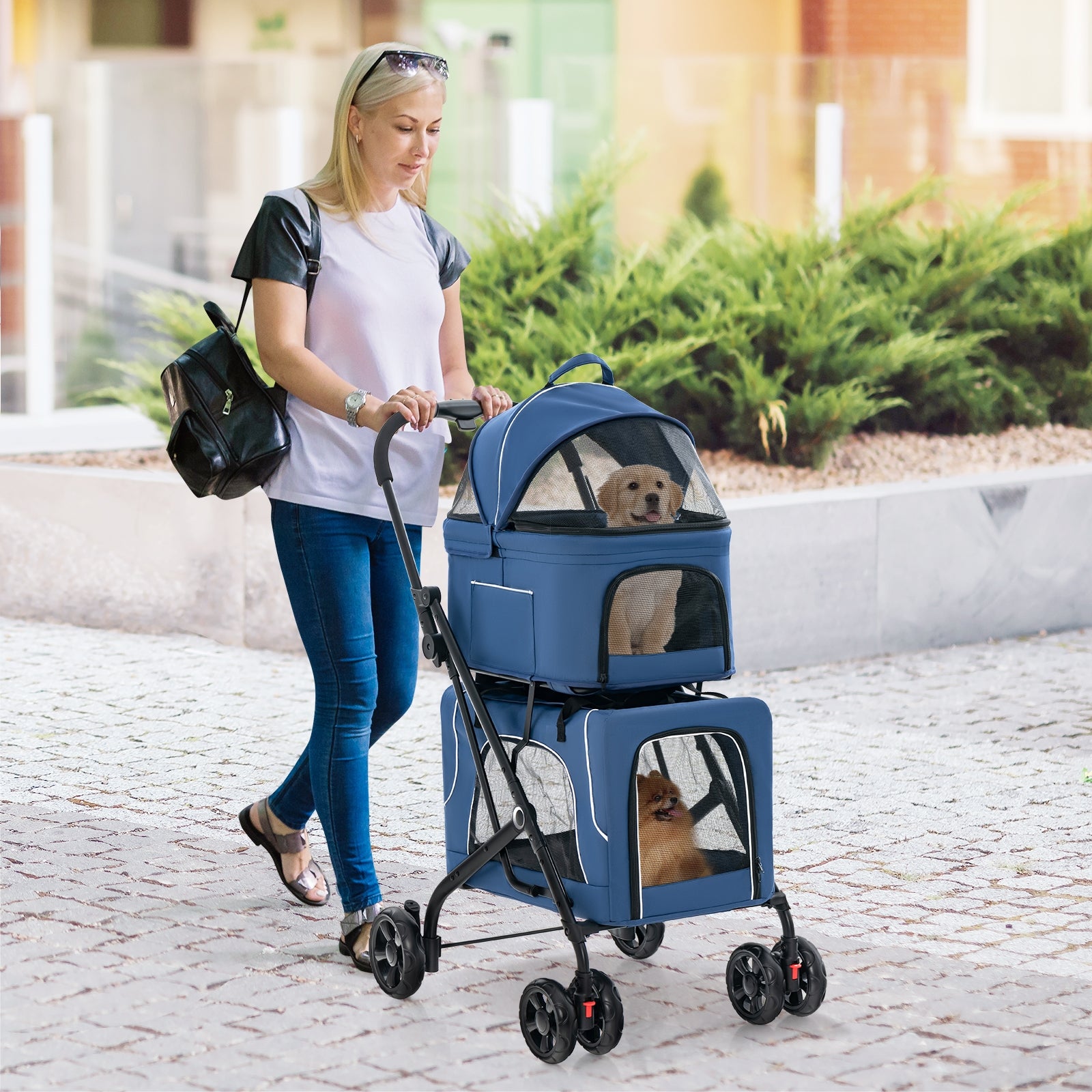 Double Pet Stroller Foldable 3-in-1 Dog Stroller with 2 Detachable Carriers - view 3