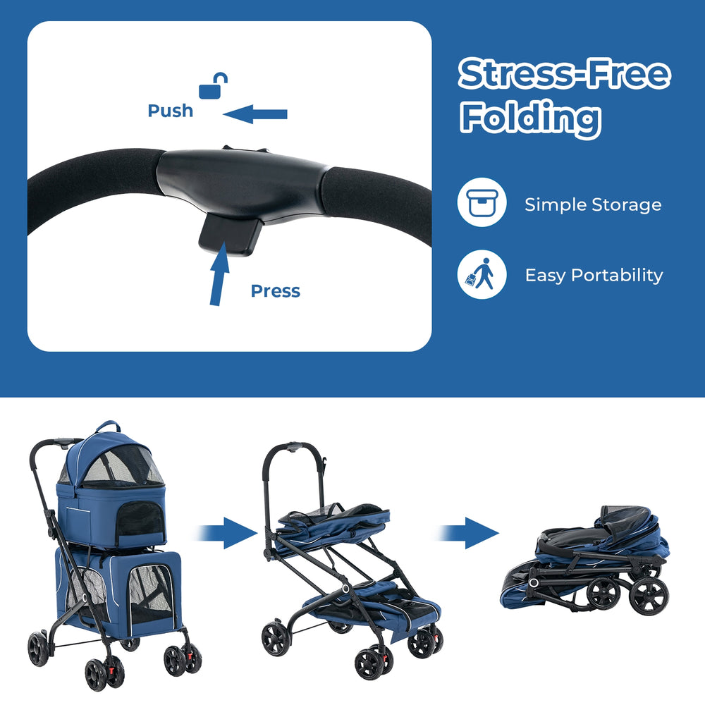 Double Pet Stroller Foldable 3-in-1 Dog Stroller with 2 Detachable Carriers - view 5
