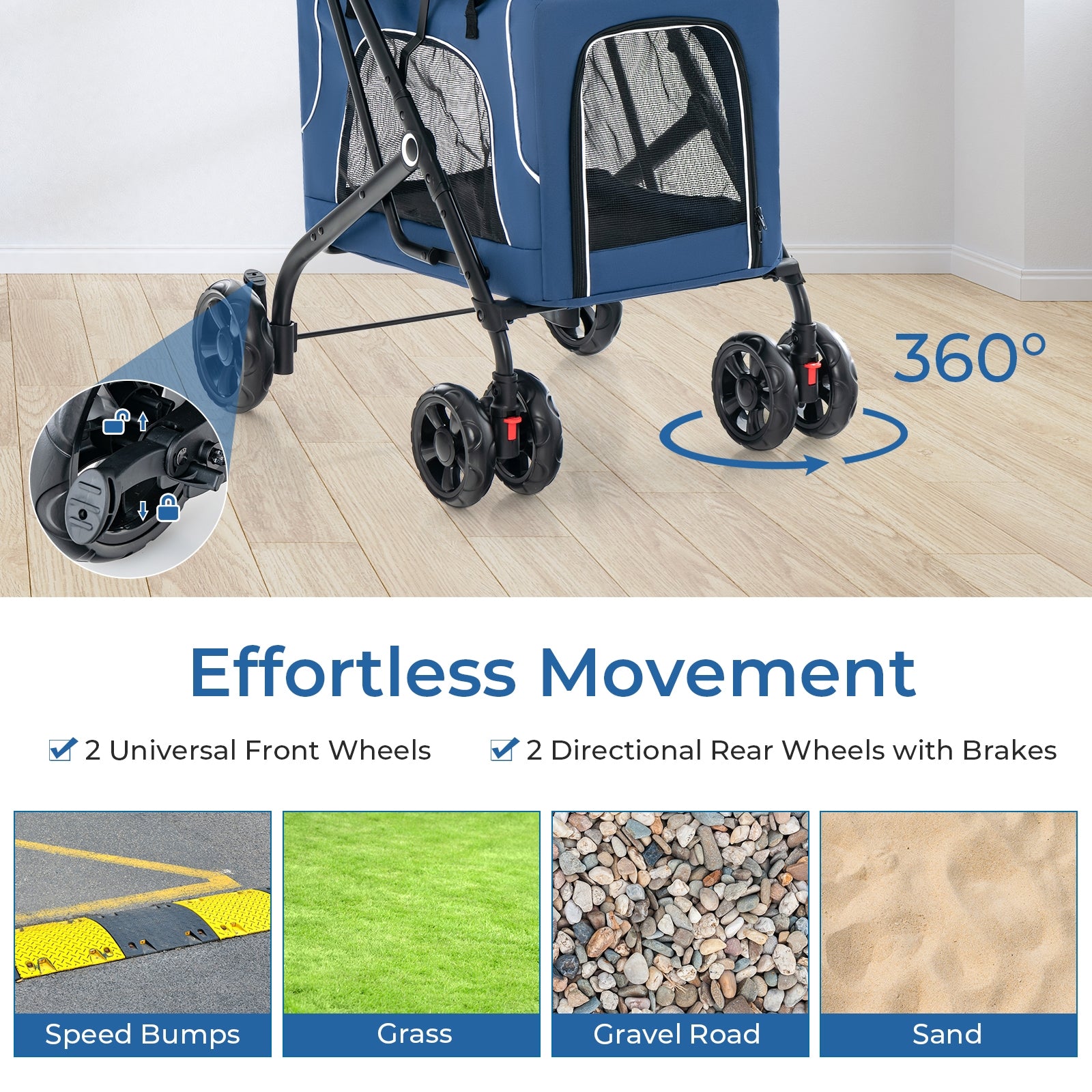 Double Pet Stroller Foldable 3-in-1 Dog Stroller with 2 Detachable Carriers - view 6