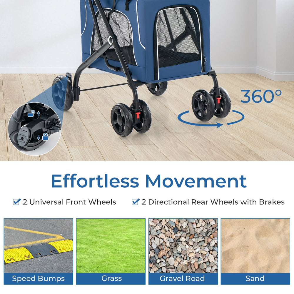 Double Pet Stroller Foldable 3-in-1 Dog Stroller with 2 Detachable Carriers - view 6