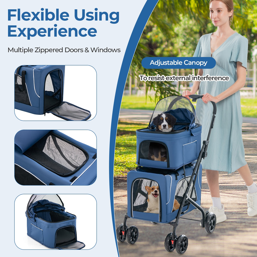 Double Pet Stroller Foldable 3-in-1 Dog Stroller with 2 Detachable Carriers - view 7
