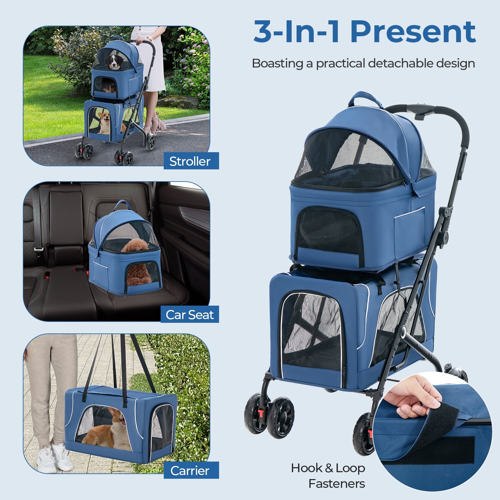 Double Pet Stroller Foldable 3-in-1 Dog Stroller with 2 Detachable Carriers - view 8
