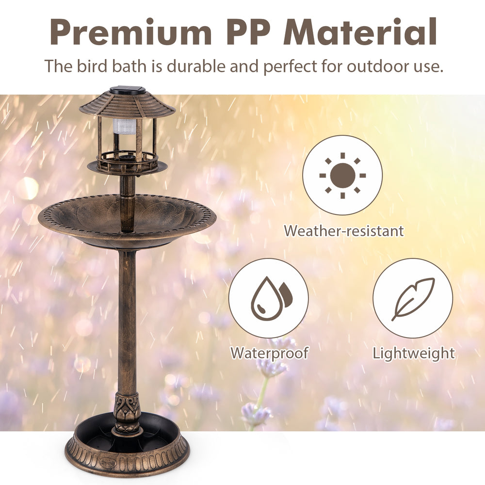 Pedestal Bird Bath with Solar Light with Bird Feeder and Flower Planter-Bronze - view 5