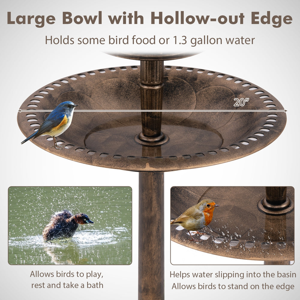 Pedestal Bird Bath with Solar Light with Bird Feeder and Flower Planter-Bronze - view 6