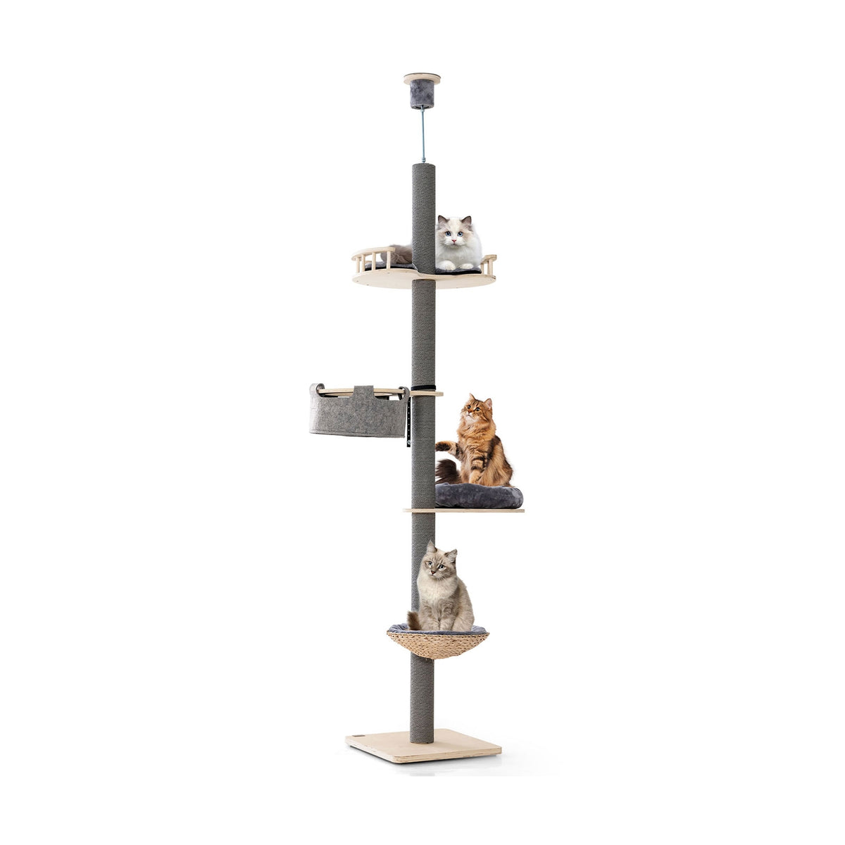 Floor to Ceiling Cat Tree with 93 Inch-107 Inch Adjustable Height
